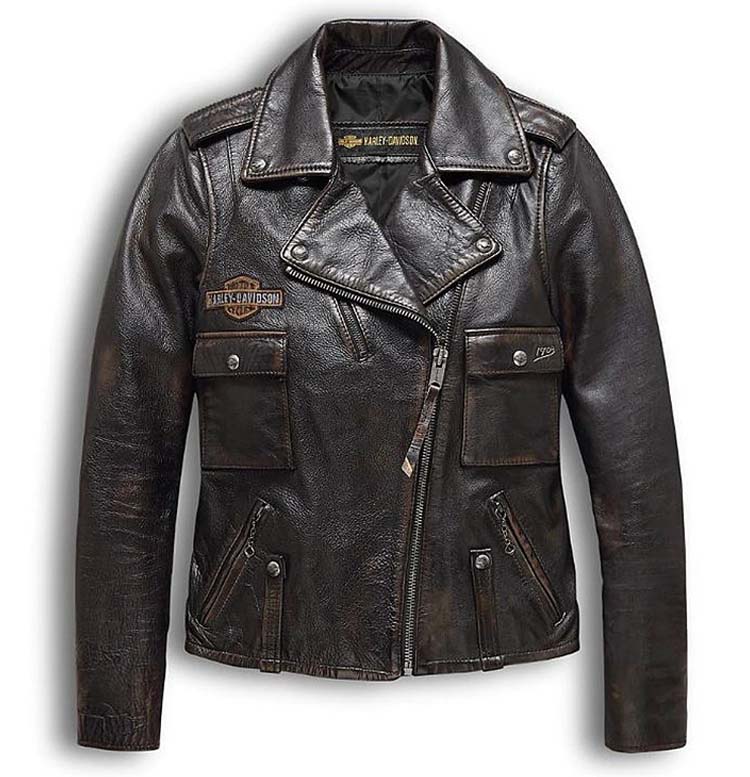 Women Harley Davidson Distressed Leather Biker Jacket