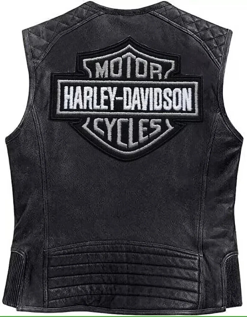 Harley Davidson Men's Café Moto Biker Vest 100% Genuine Leather Motorcycle