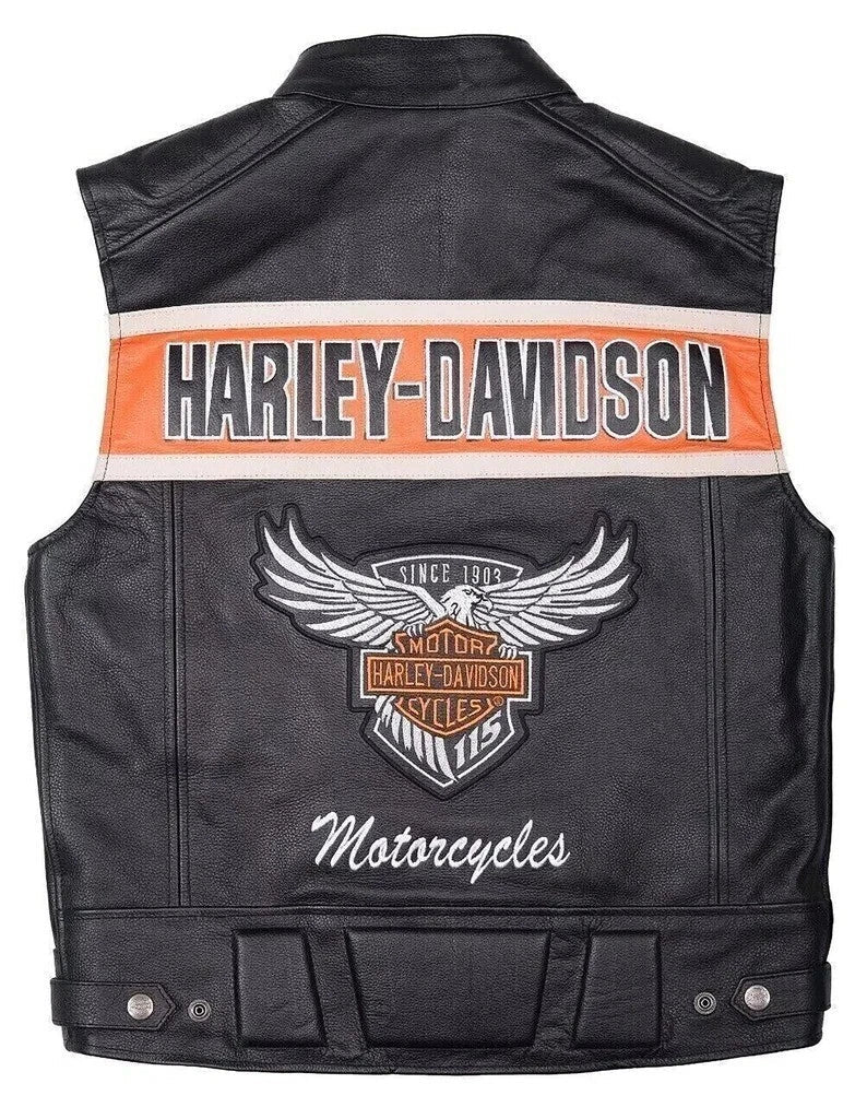 Harley Davidson Men's Distressed Leather Biker Vest Knuckle Genuine Motorcycle