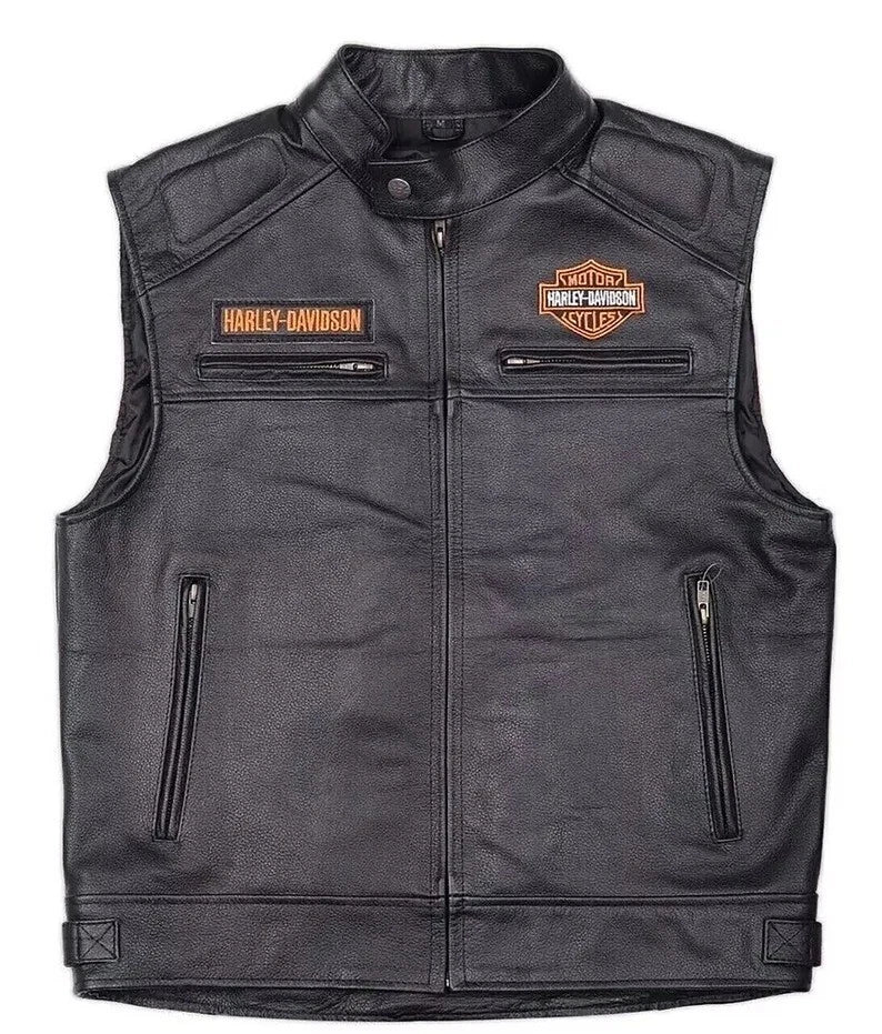 Harley Davidson Men's Distressed Leather Biker Vest Knuckle Genuine Motorcycle