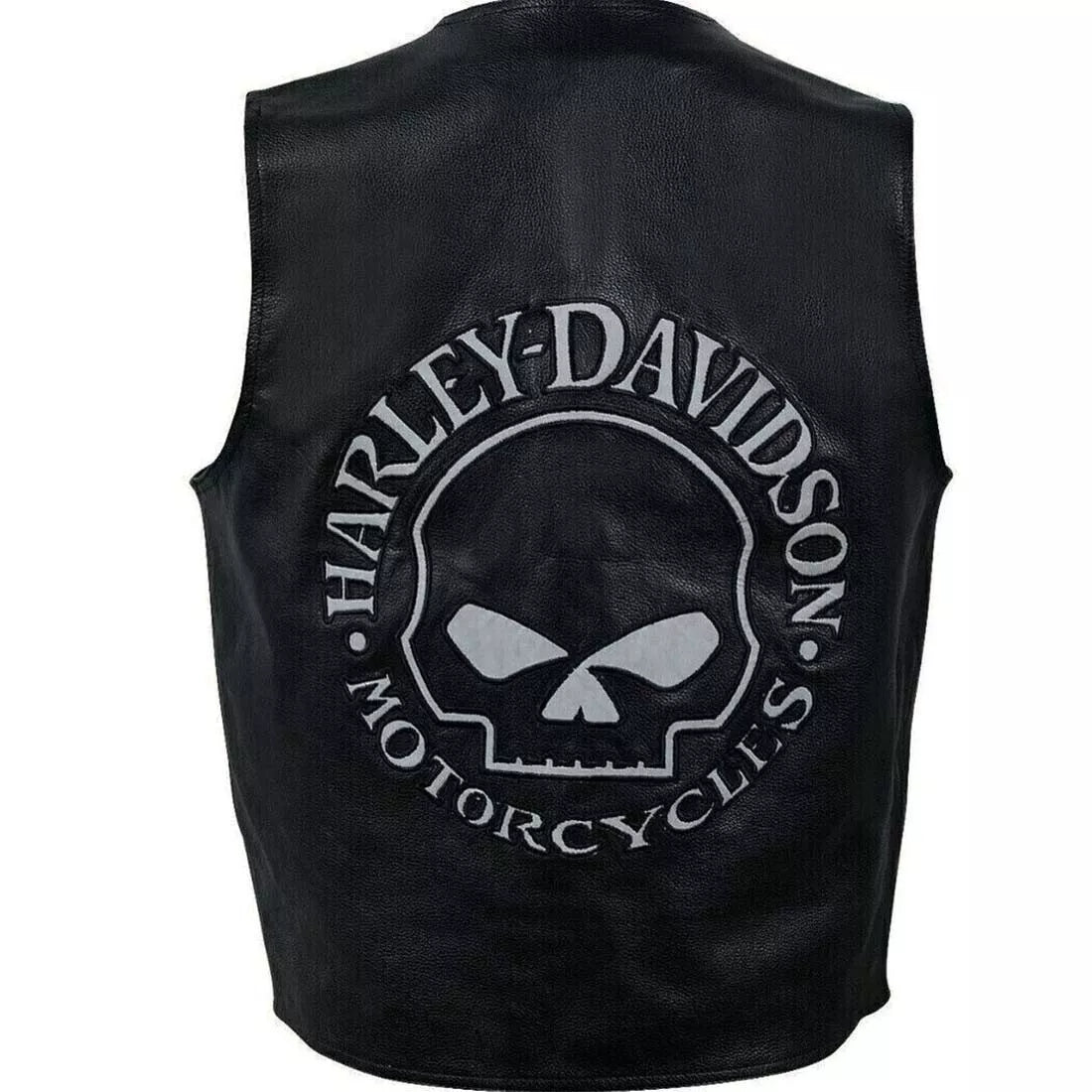 Harley Men's Reflective Skull Real Leather Black Motorcycle Vest HD Biker vest