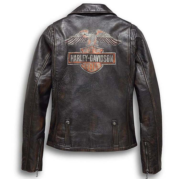 Women Harley Davidson Distressed Leather Biker Jacket