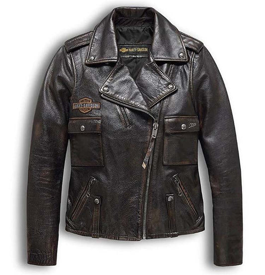 Women Harley Davidson Distressed Leather Biker Jacket