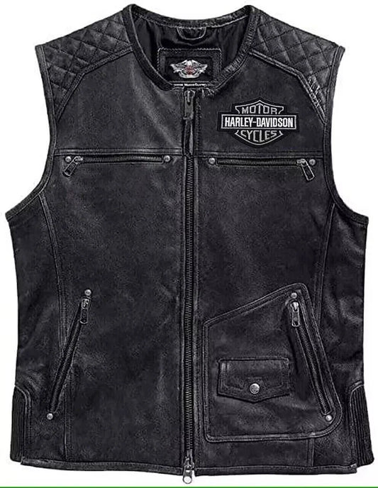 Harley Davidson Men's Café Moto Biker Vest 100% Genuine Leather Motorcycle