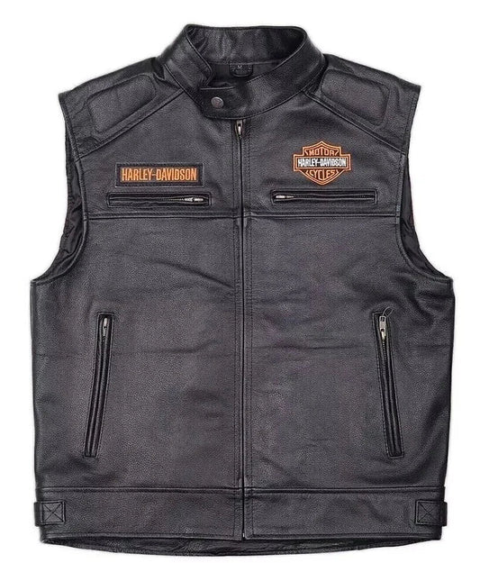 Harley Davidson Men's Distressed Leather Biker Vest Knuckle Genuine Motorcycle