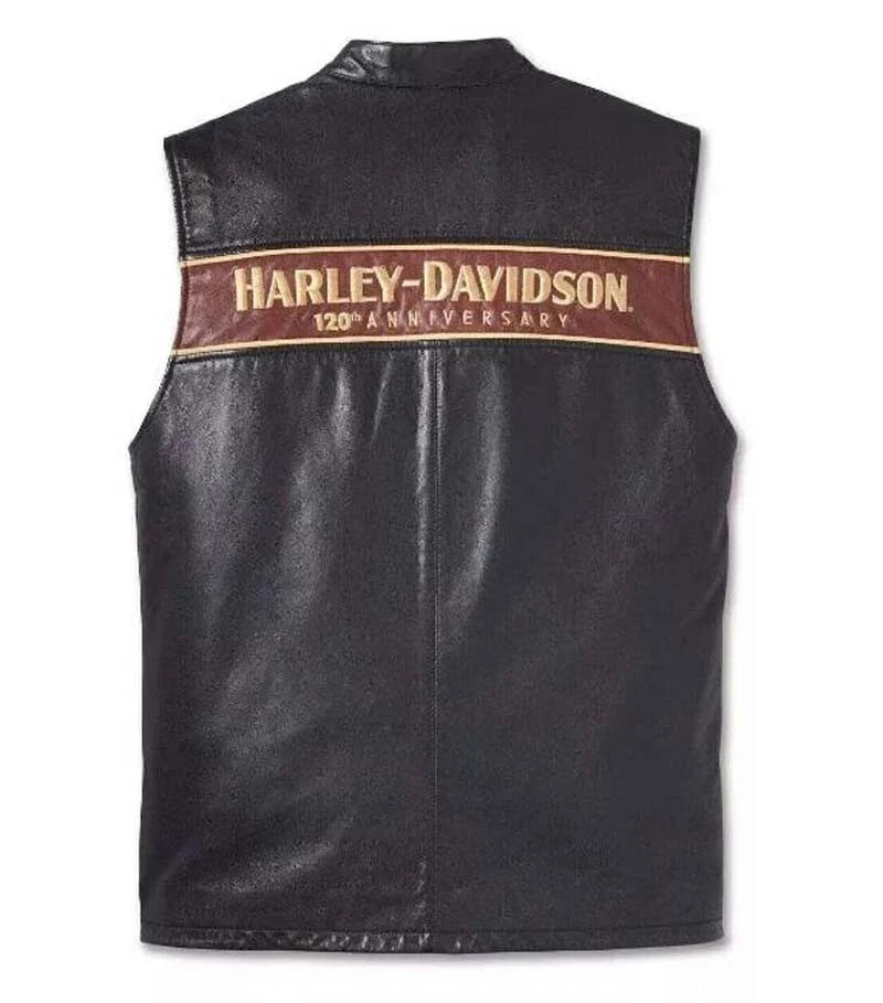 Men's Harley Davidson-120- Genuine Motorcycle Black Leather Biker Vest Motorbike Vest