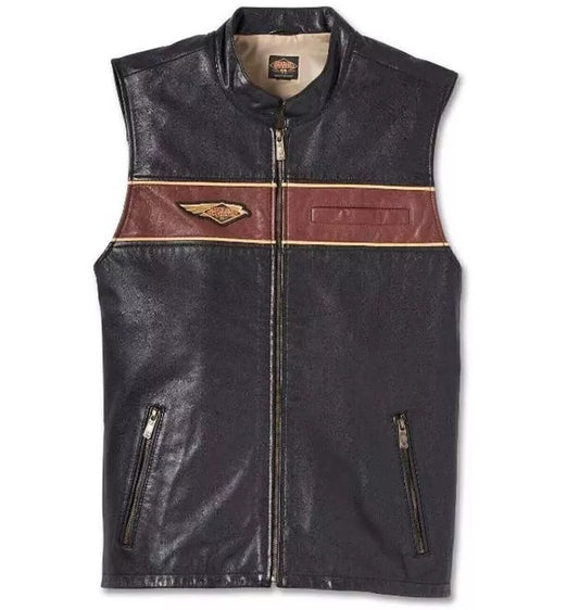 Men's Harley Davidson Genuine Motorcycle Black Leather Biker Vest Motorbike Vest