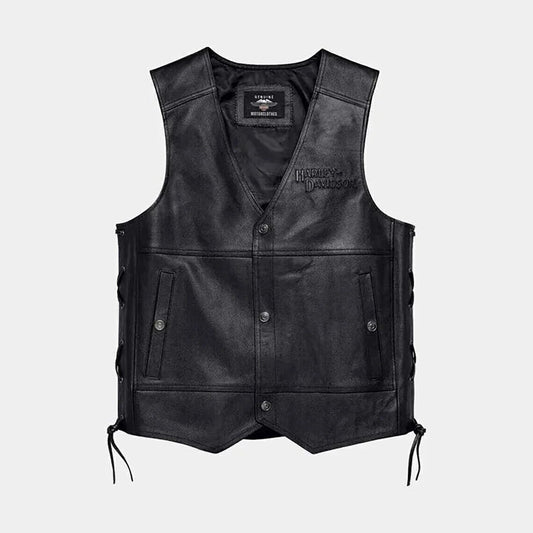 New Men's Black Harley Davidson Traditional Genuine HD Motorbike Leather Vest