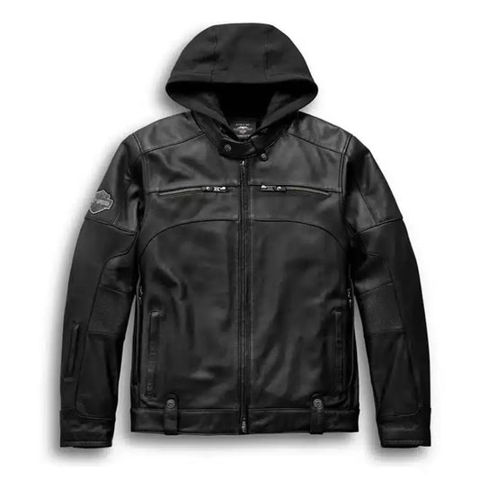 Men's Harley Davidson Biker Leather Jacket with Hood