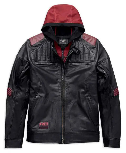Mens Harley Davidson Motorcycle Leather Jacket with Donhill Hoodie