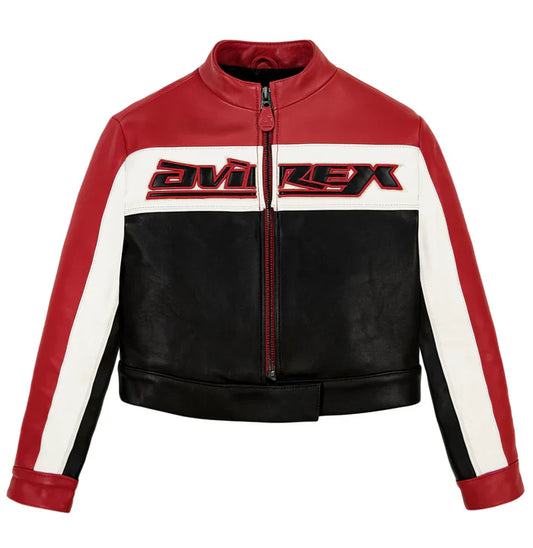 AVIREX CROPPED COLORBLOCK MOTO JACKET